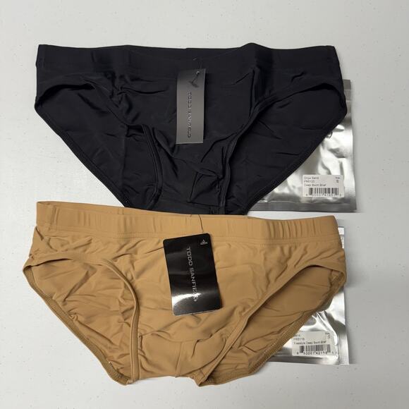 Todd Sanfield Swim Brief LOT OF 2 Men's Small Black Brown Tan Sand Solid NEW - Picture 1 of 3